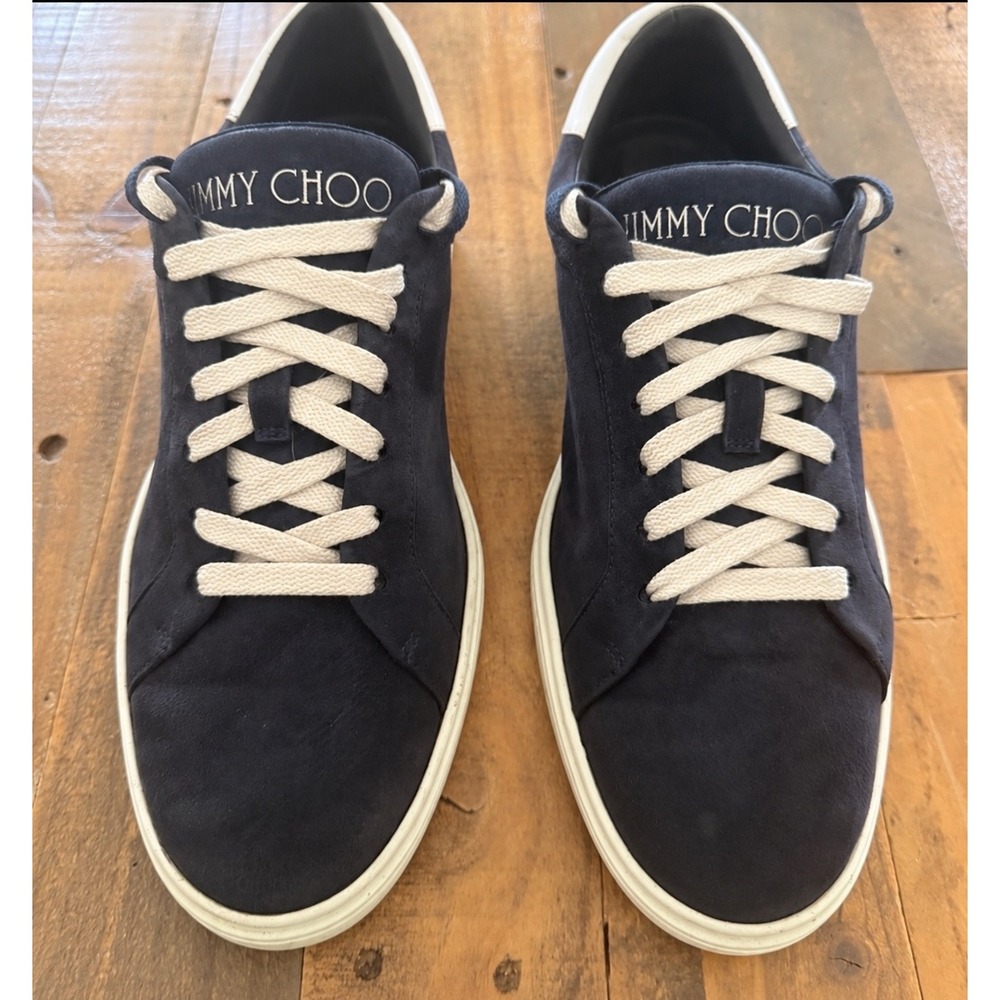 Jimmy Choo Cash Navy Blue Suede Low Top Sneakers Mens Designer Trainers M10
